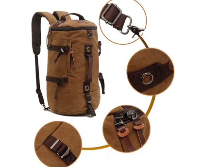 50L Canvas Hiking Backpack - Retro Style Travel Rucksack with Leather Accents | Men's Outdoor Pack