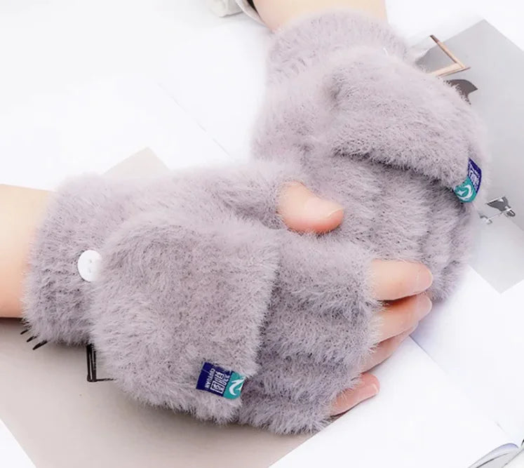 Women's Convertible Fingerless Gloves - Warm Fleece Flip Mittens | Winter Accessories