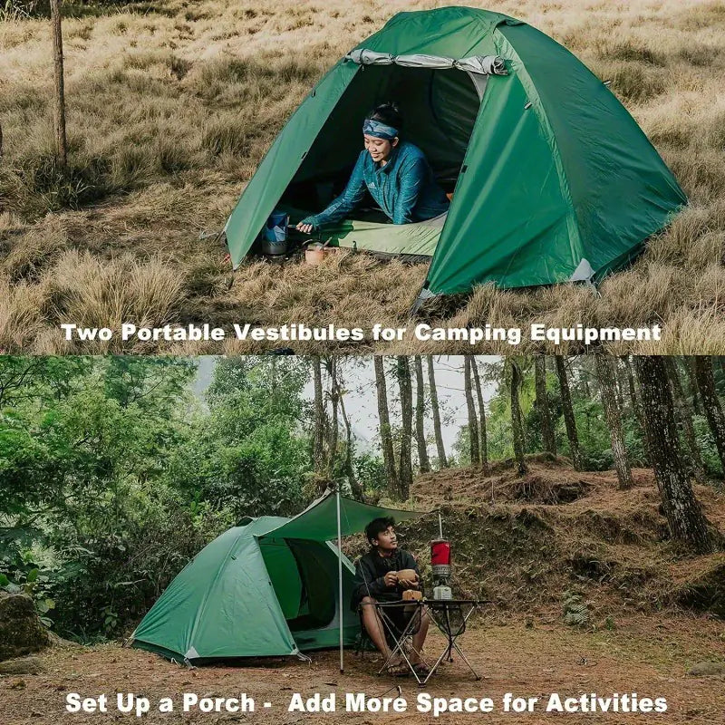 Ultralight 2-Person Waterproof Camping Tent - Double Layer Backpacking Tent with Vestibules