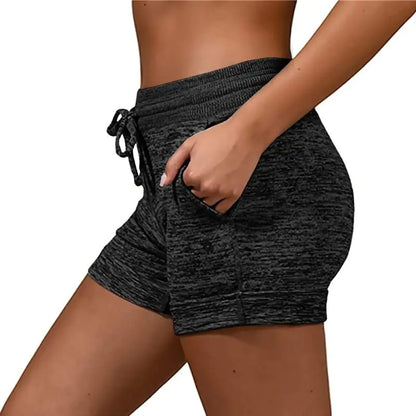 Women's Lace-Up Yoga Shorts - Solid Color Athletic Shorts for Outdoor Activities