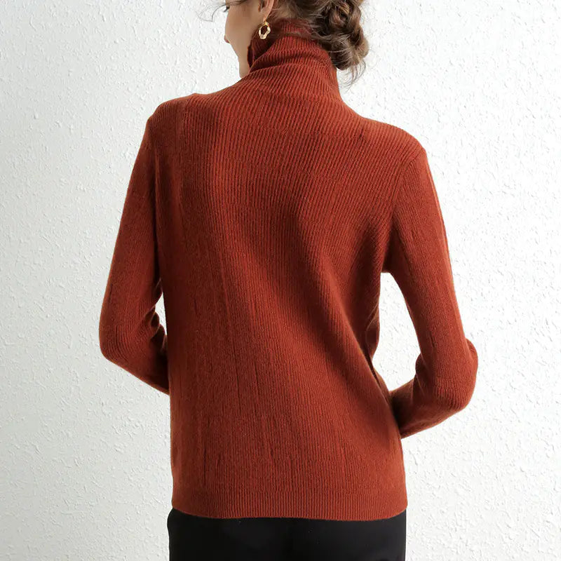 Women's 100% Merino Wool Turtleneck Sweater - Slim Fit, High Neck | Autumn Winter Layering