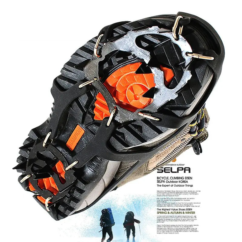 18-Tooth Stainless Steel Ice Crampons for Climbing - Silicone Anti-Slip Traction | M & L