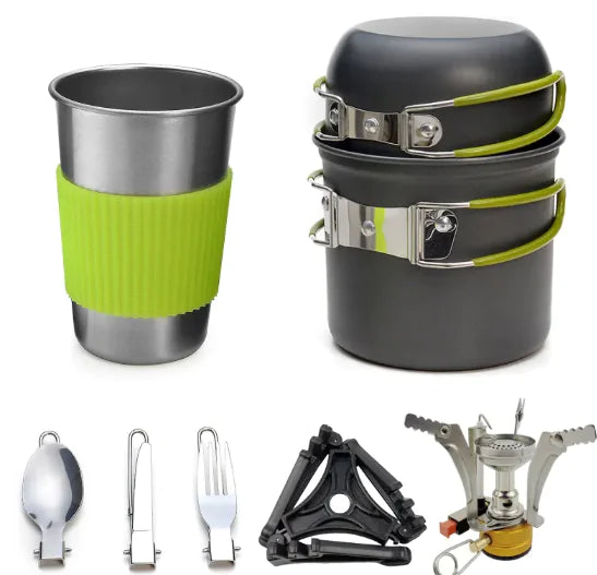 Portable Camping Stove Set - Compact Outdoor Cooking System with Windscreen | Backpacking Gas Stove