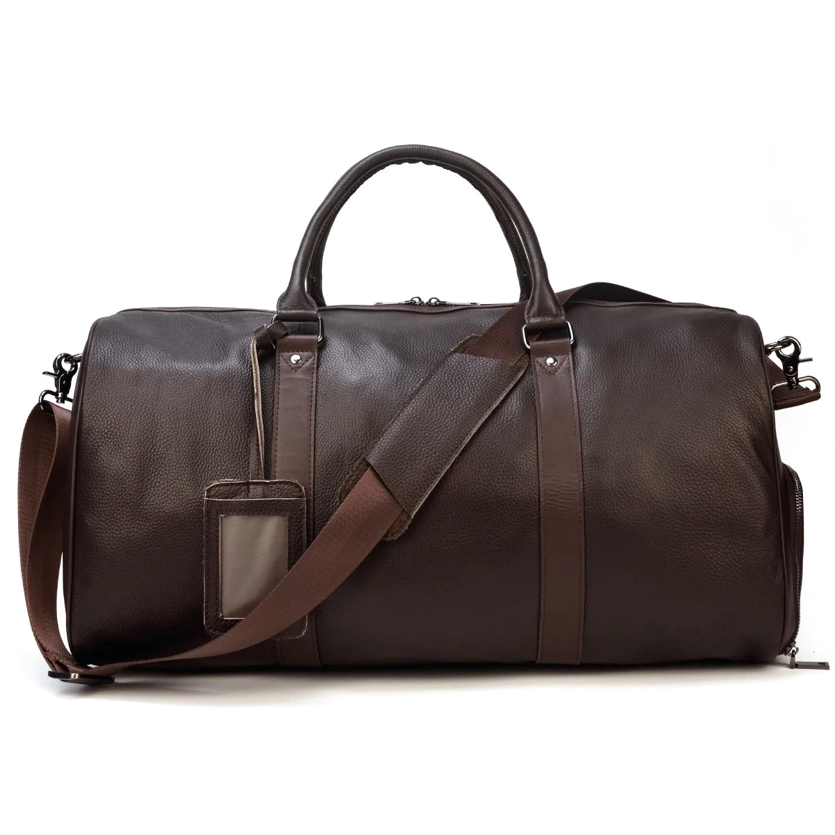 Leather Business Travel Bag - Premium Duffel with Multiple Compartments | Black & Bronze