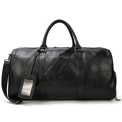 Leather Business Travel Bag - Premium Duffel with Multiple Compartments | Black & Bronze