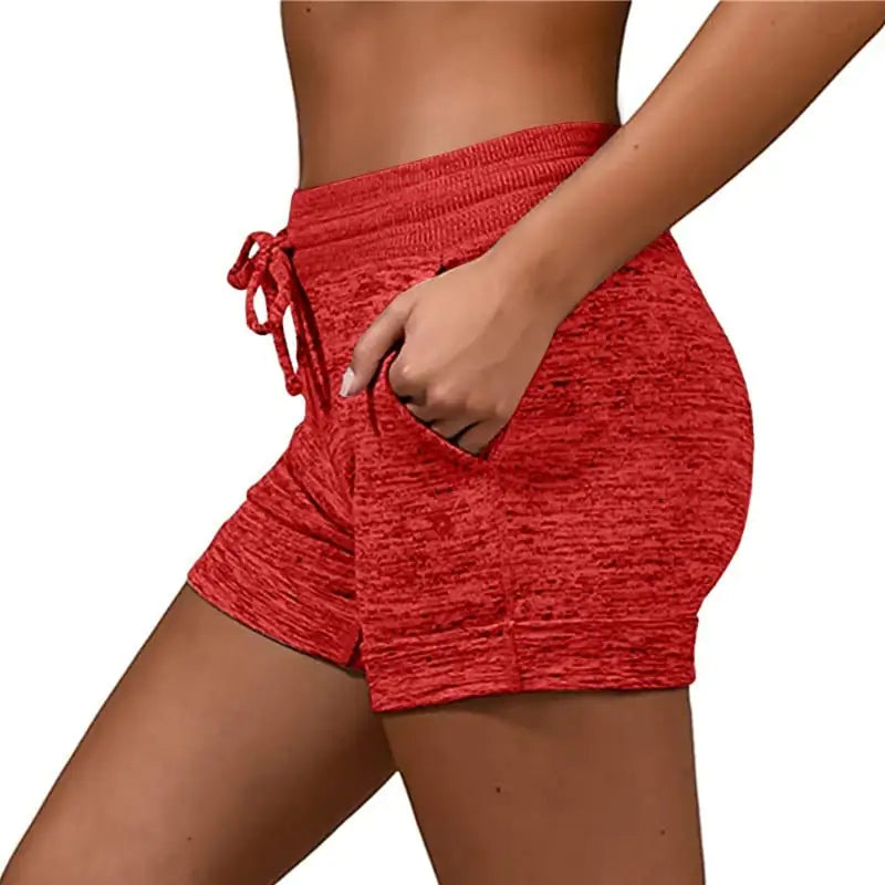Women's Lace-Up Yoga Shorts - Solid Color Athletic Shorts for Outdoor Activities