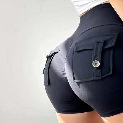 High Waist Stretch Peach Tooling Tight Yoga Shorts