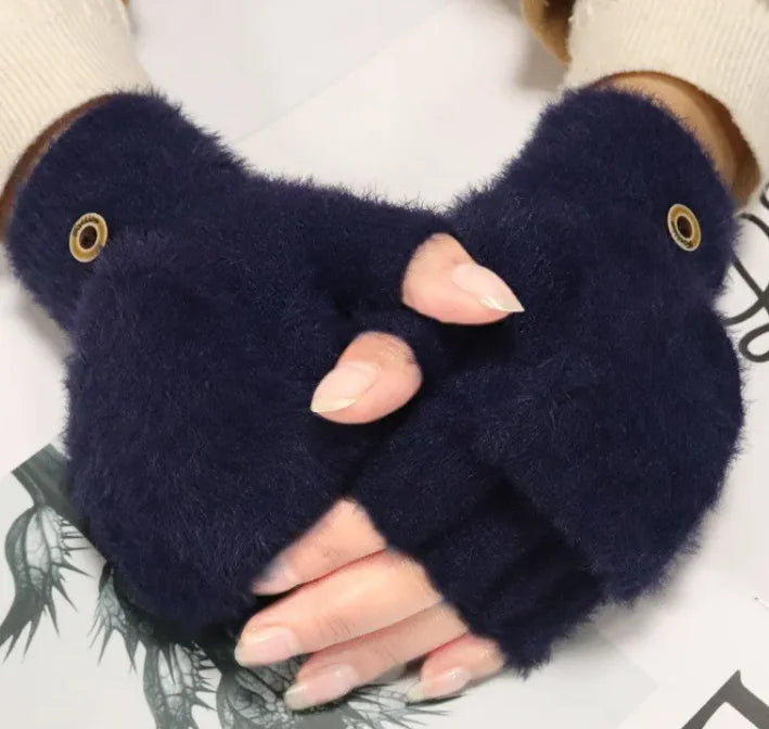Women's Convertible Fingerless Gloves - Warm Fleece Flip Mittens | Winter Accessories