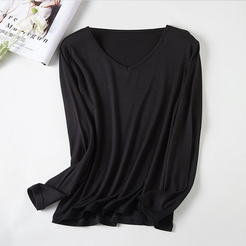 Women's V-Neck Merino Wool Thermal Base Layer - Slim Fit Long Sleeve | Winter Layering
