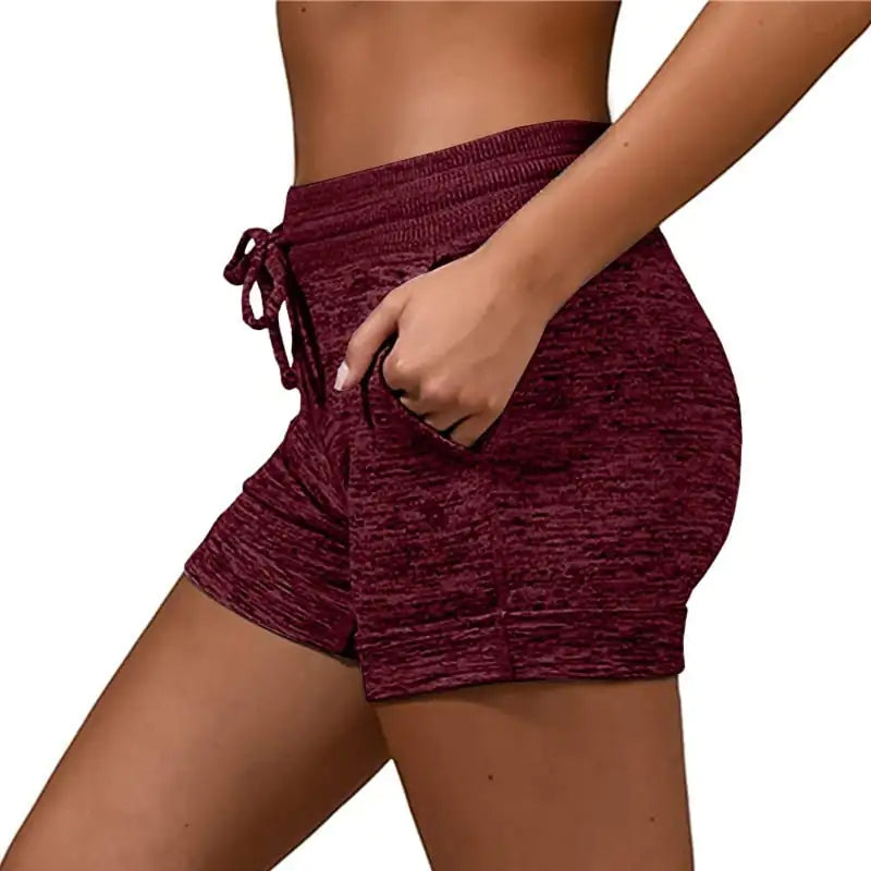 Women's Lace-Up Yoga Shorts - Solid Color Athletic Shorts for Outdoor Activities