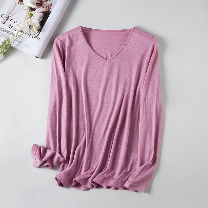 Women's V-Neck Merino Wool Thermal Base Layer - Slim Fit Long Sleeve | Winter Layering