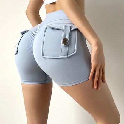 High Waist Stretch Peach Tooling Tight Yoga Shorts