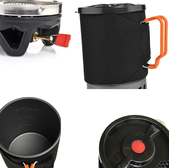 Portable Camping Coffee Maker Set - 0.9L French Press with Integrated Gas Stove System