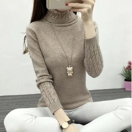 Women's Wool High Neck Fashion Sweater - Slim Fit, Long Sleeves | Winter Warmth