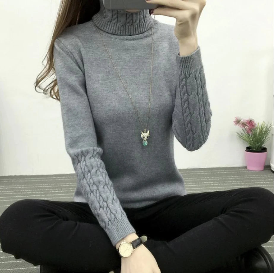 Women's Wool High Neck Fashion Sweater - Slim Fit, Long Sleeves | Winter Warmth