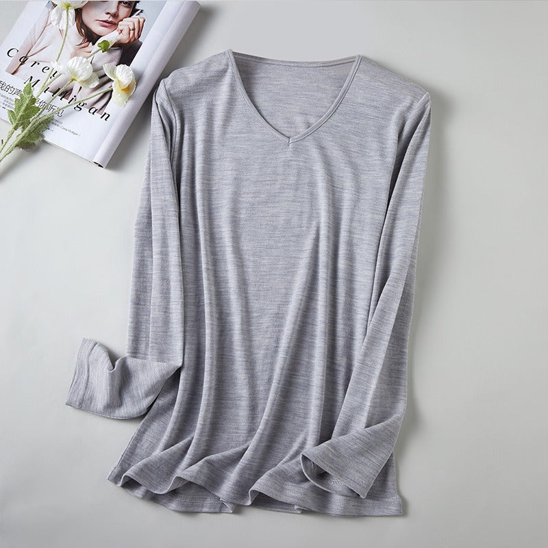 Women's V-Neck Merino Wool Thermal Base Layer - Slim Fit Long Sleeve | Winter Layering