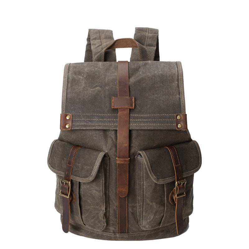 Men's Waxed Canvas Backpack — Vintage Leather Trim Waterproof | Travel & Hiking