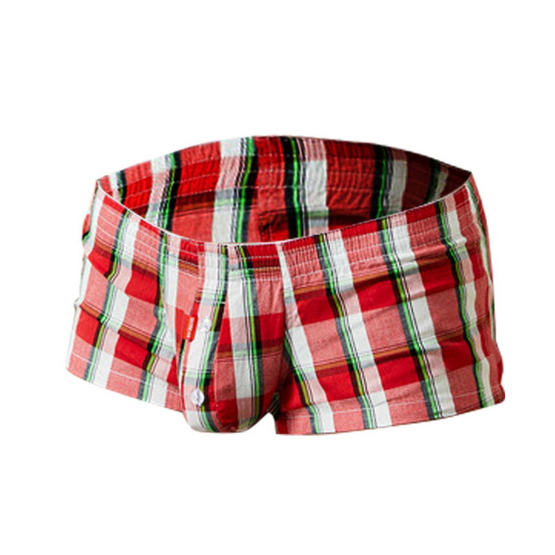 Men's Cotton Low Waist Casual Sleep Shorts (Plaid)