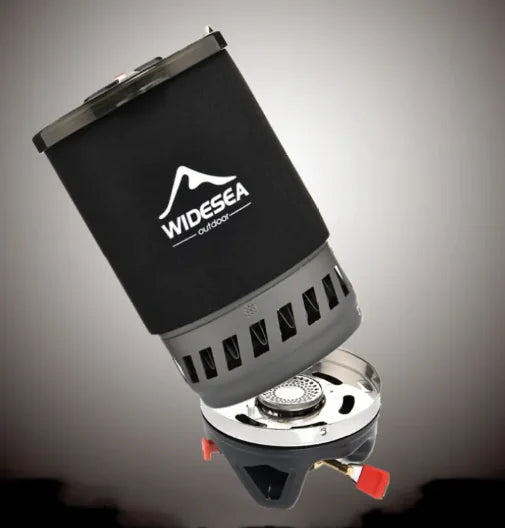 Portable Camping Coffee Maker Set - 0.9L French Press with Integrated Gas Stove System