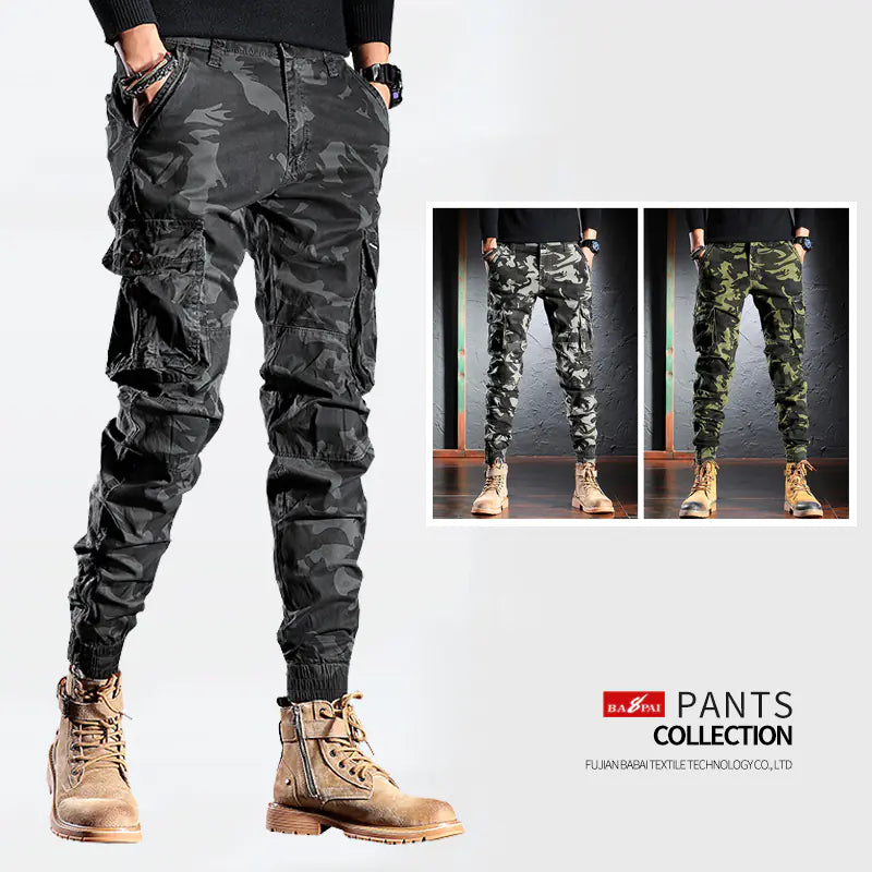 Men's Oversized Camouflage Cargo Pants - Multi-Pocket Outdoor Trousers