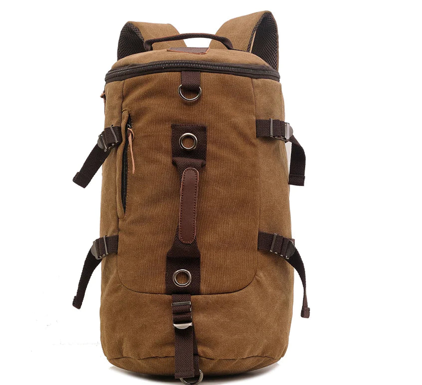 50L Canvas Hiking Backpack - Retro Style Travel Rucksack with Leather Accents | Men's Outdoor Pack