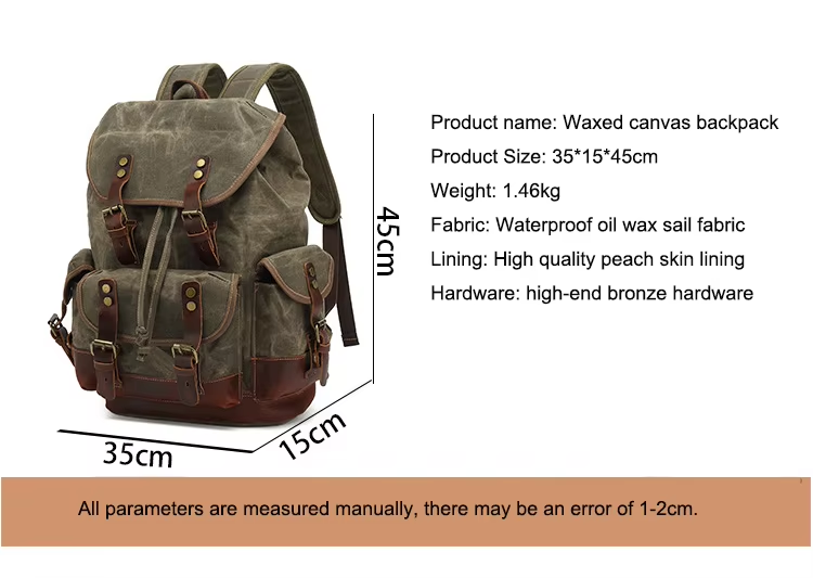 Waxed Canvas Leather Backpack — Retro Heritage Rucksack | Travel & Adventure Pack
