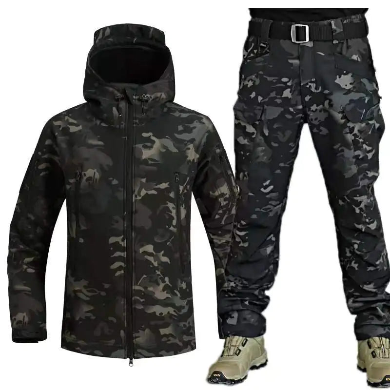Outdoor Shark Skin Warm Camouflage Jacket and Pants Set - Tactical Softshell Fleece-Lined | Military Style
