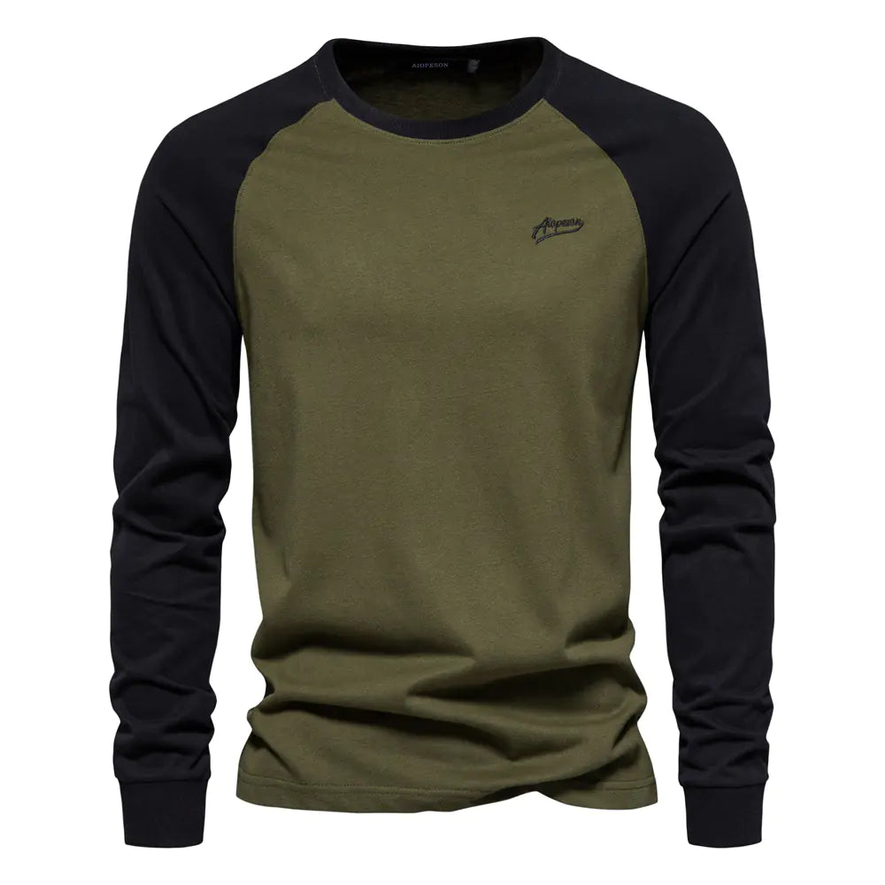 Men's Cotton Long Sleeve Color Block T-Shirt - Casual Comfort & Style