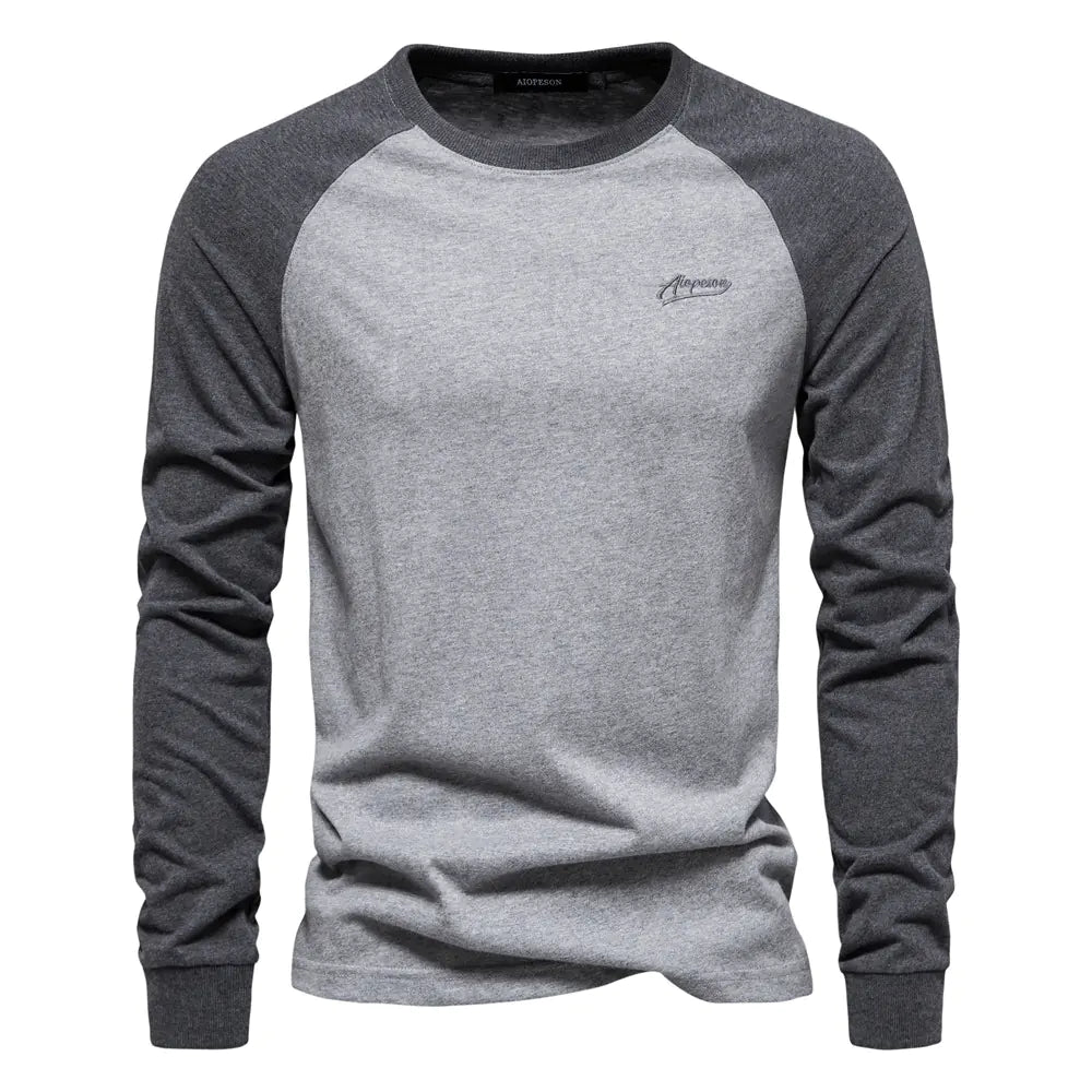 Men's Cotton Long Sleeve Color Block T-Shirt - Casual Comfort & Style