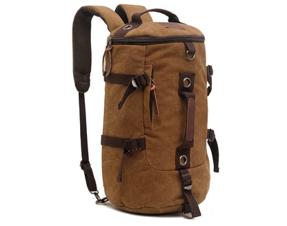 50L Canvas Hiking Backpack - Retro Style Travel Rucksack with Leather Accents | Men's Outdoor Pack