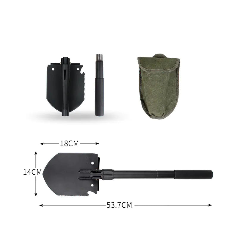 Multifunctional Folding Shovel - Tactical Survival Tool with Knife, Saw & Fire Starter | Camping Gear
