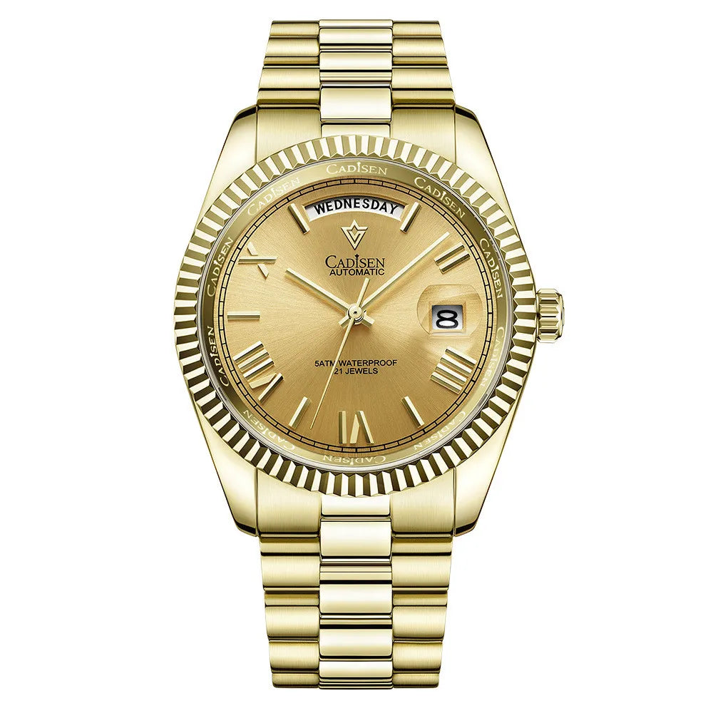 Men's Mechanical Glass Watch - Waterproof Stainless Steel with Date Display | Classic Timepiece