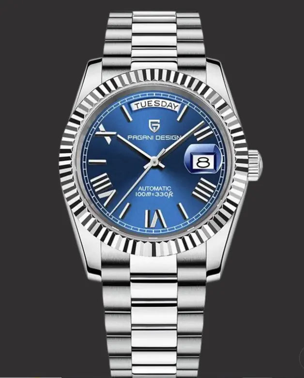 Men's Mechanical Glass Watch - Waterproof Stainless Steel with Date Display | Classic Timepiece