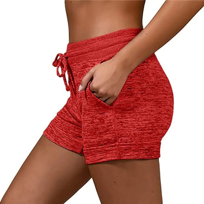 Women's Lace-Up Yoga Shorts - Solid Color Athletic Shorts for Outdoor Activities
