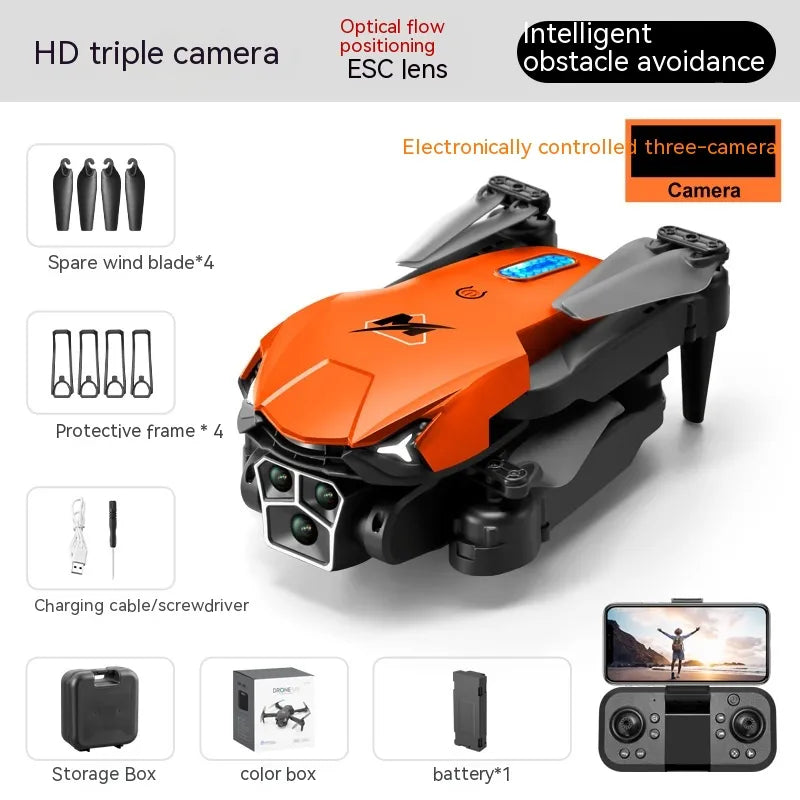 UAV Three Camera HD Drone - Optical Flow Positioning with Obstacle Avoidance | Orange & Black