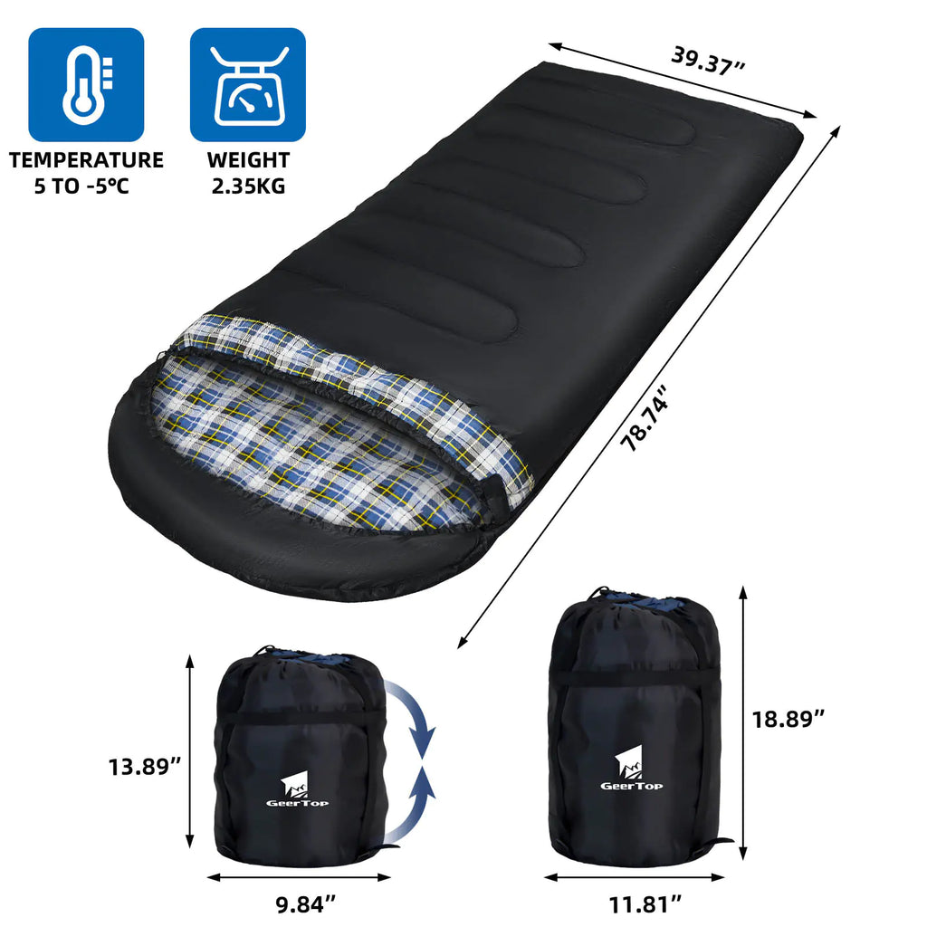 Large Winter Flannel Sleeping Bag - 220x100cm Warm Thickened Camping Sleeping Bag | Envelope Design