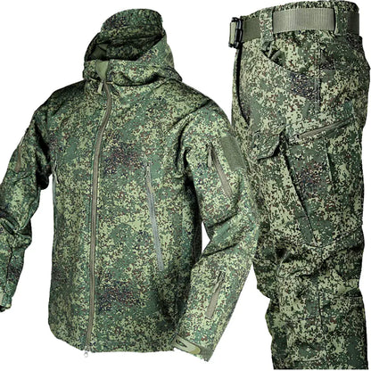 Outdoor Shark Skin Warm Camouflage Jacket and Pants Set - Tactical Softshell Fleece-Lined | Military Style