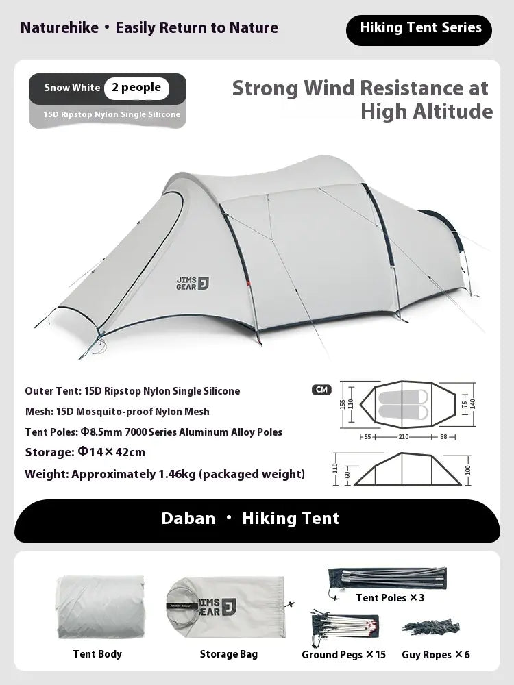 Tunnel Hiking Tent for 2 People - Lightweight Aluminum Frame with Waterproof Rainfly | Camping Equipment
