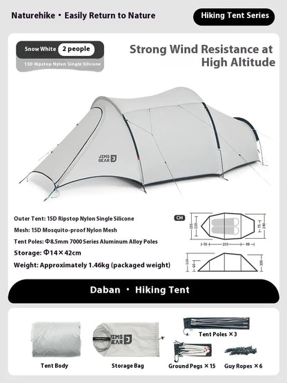 Tunnel Hiking Tent for 2 People - Lightweight Aluminum Frame with Waterproof Rainfly | Camping Equipment