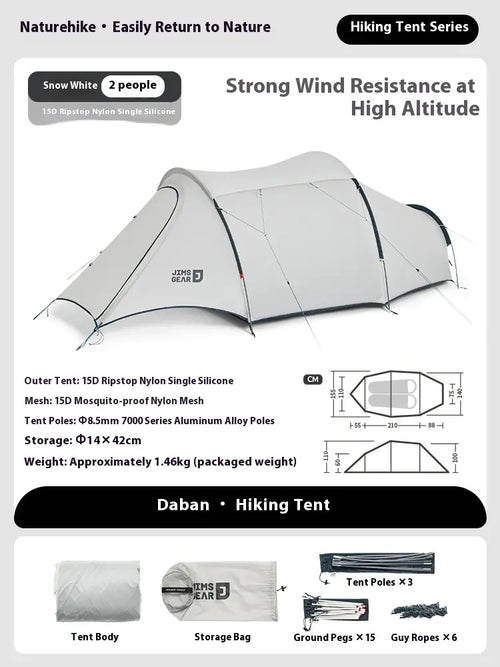 Tunnel Hiking Tent for 2 People - Lightweight Aluminum Frame with Waterproof Rainfly | Camping Equipment