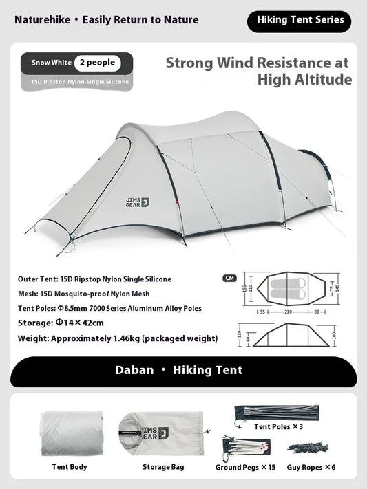 Tunnel Hiking Tent for 2 People - Lightweight Aluminum Frame with Waterproof Rainfly | Camping Equipment