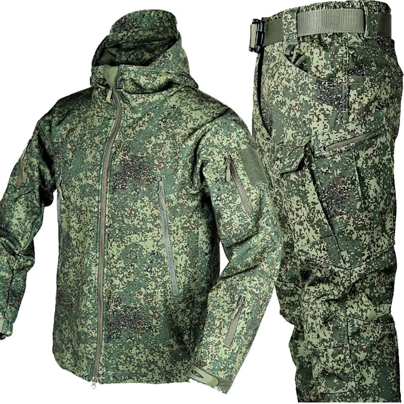 Outdoor Shark Skin Warm Camouflage Jacket and Pants Set - Tactical Softshell Fleece-Lined | Military Style