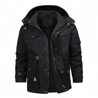 Men's Thickened Cotton Jacket with Removable Velvet Lining - Hooded Winter Coat