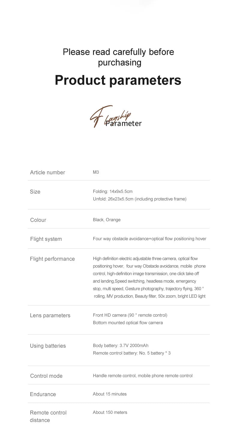 UAV Three Camera HD Drone - Optical Flow Positioning with Obstacle Avoidance | Orange & Black