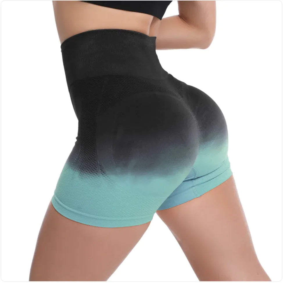 Women's High-Waist Gradient Yoga Shorts - Athletic Workout Shorts | Gym & Fitness