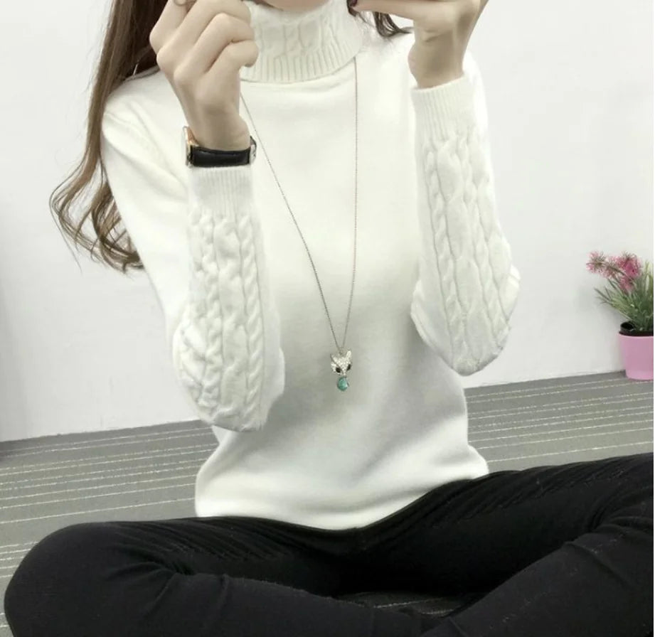 Women's Wool High Neck Fashion Sweater - Slim Fit, Long Sleeves | Winter Warmth