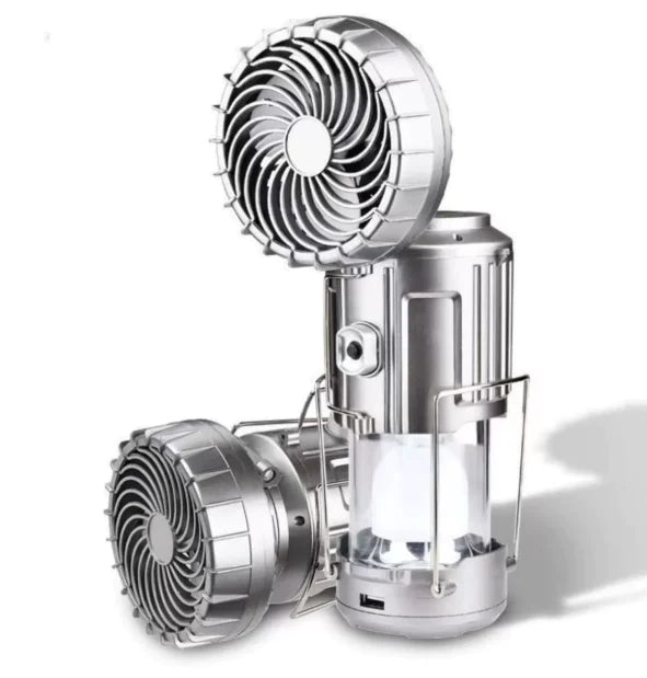 Solar Camping Lantern Fan - 2-in-1 Rechargeable LED Light with Cooling Fan