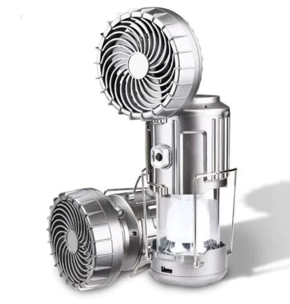 Solar Camping Lantern Fan - 2-in-1 Rechargeable LED Light with Cooling Fan