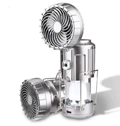 Solar Camping Lantern Fan - 2-in-1 Rechargeable LED Light with Cooling Fan