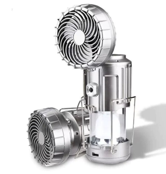 Solar Camping Lantern Fan - 2-in-1 Rechargeable LED Light with Cooling Fan